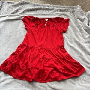 NWT Max Studio Red Tiered Short Sleeve Dress